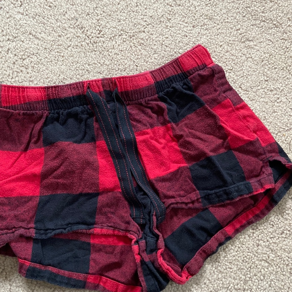 Red plaid pajama shorts